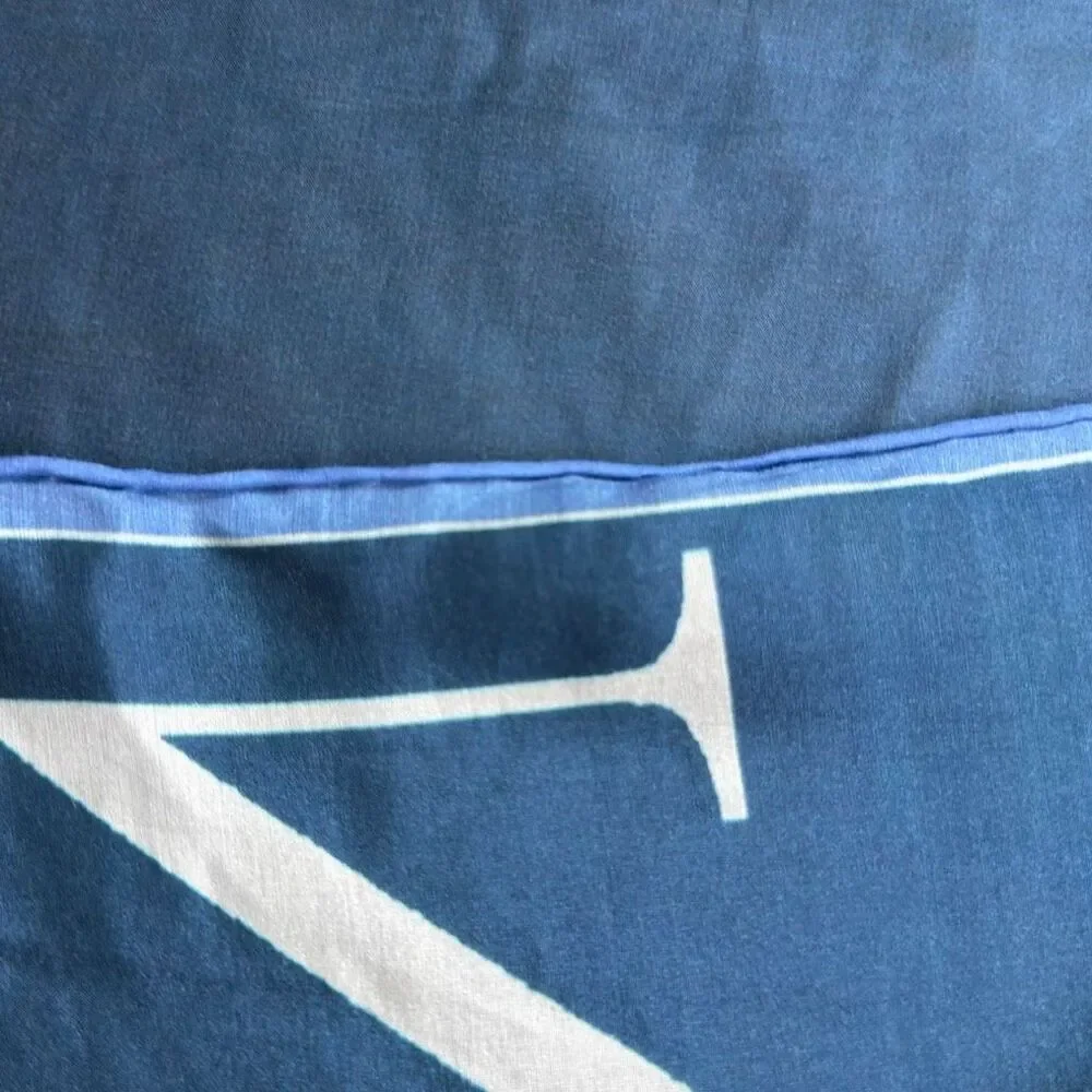Lauren Ralph Lauren Logo Silk Blend Foulard Scarf prominent Circular Monogram Cr